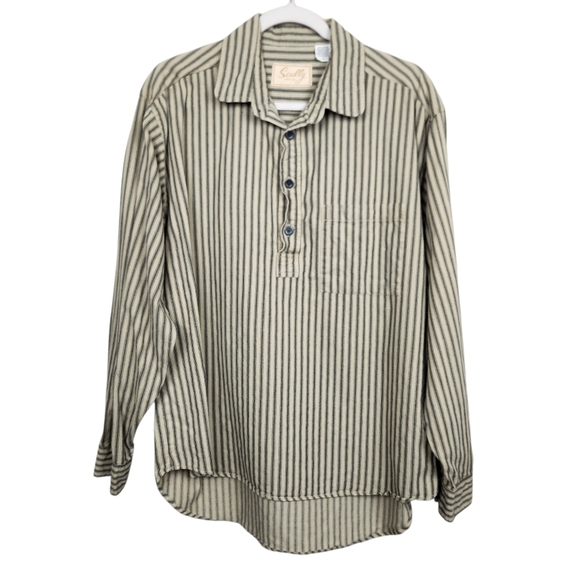 Scully Tan Black Hortizonal Striped Western Henley Long Sleeve Mens Size Large - Picture 1 of 10